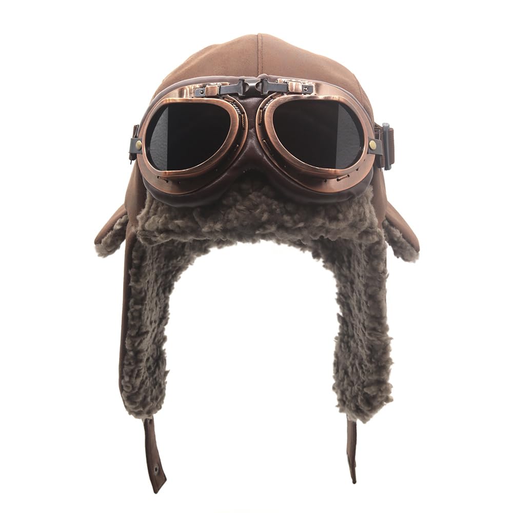 Cuhubyup vintage aviator hat in brown adds warm retro style.