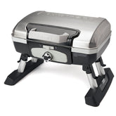Cuisinart Petite Gourmet portable grill with open lid showing 150 sq in cooking area for family meals
