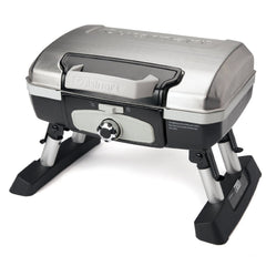 Cuisinart Petite Gourmet portable grill with open lid showing 150 sq in cooking area for family meals