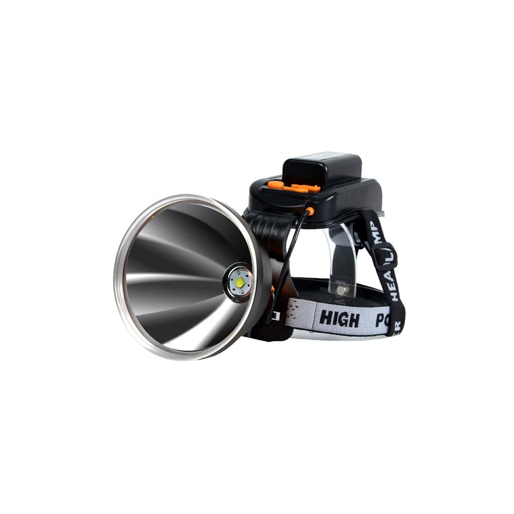 CukUJH LED headlight mounted on helmet for hands-free outdoor work and fishing.