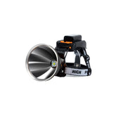 CukUJH LED headlight mounted on helmet for hands-free outdoor work and fishing.