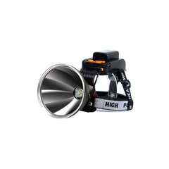 CukUJH LED headlight mounted on helmet for hands-free outdoor work and fishing.