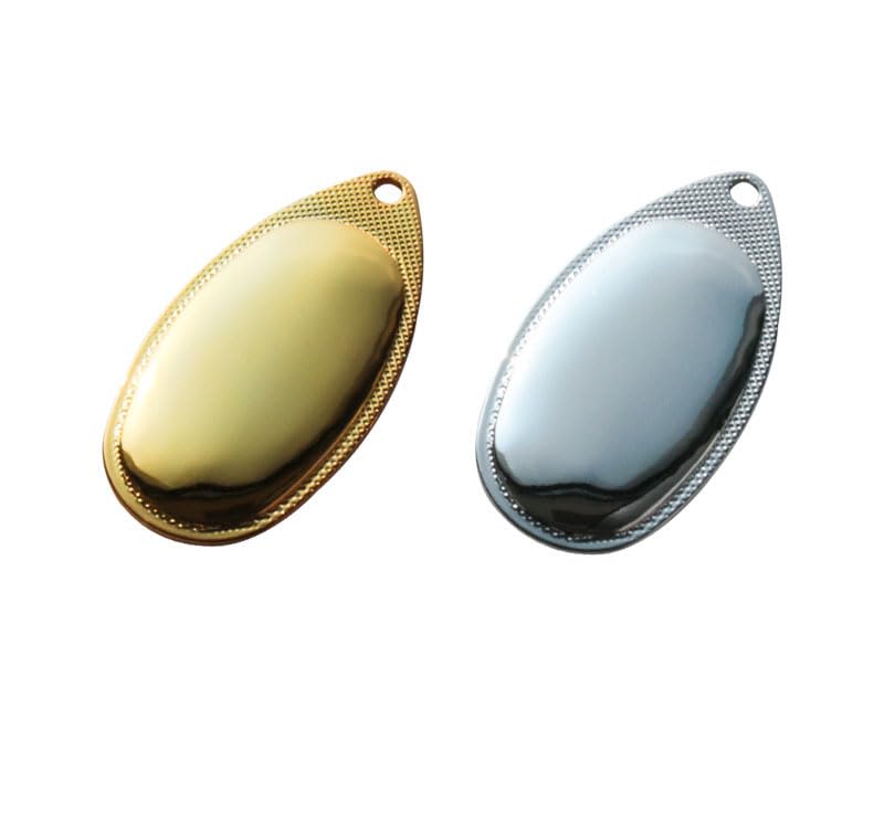 Cuoyuqie silver-gold steel spinner blade closeup showing a durable finish for long-lasting lures.