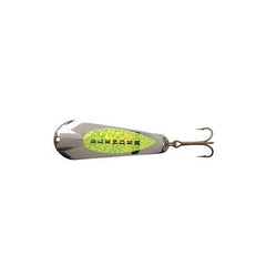 Custom Jigs Slender Spoon Jig Gold/Glow side angle shows slender profile for enticing motion.