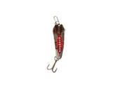 Custom Jigs SL18-CS-106 slender spoon in Silver/Red for ice fishing, enhancing strike visibility.
