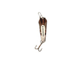 Custom Jigs SL18-P-108 slender spoon front view in Silver/Glow, ideal for ice fishing.