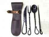 Cutlery Set Hand Forged Medieval Viking spoons and forks for immersive camping meals.