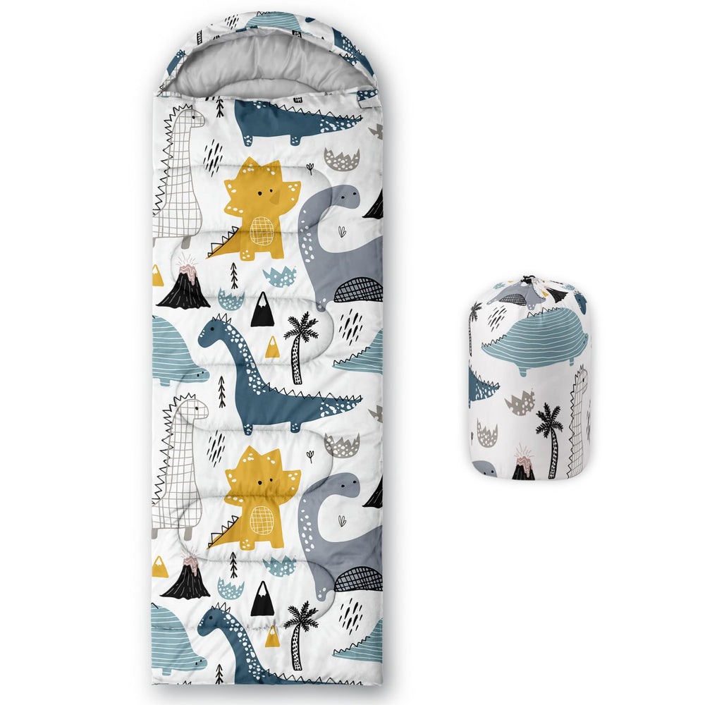 CVHOUSE dinosaur sleeping bag front view, roomy 31x90 inches for adults and kids.