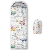 CVHOUSE Kawaii dinosaur sleeping bag front view with waterproof exterior for outdoor comfort.
