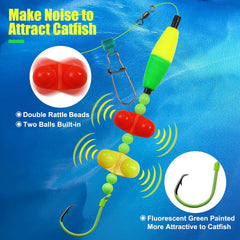 Bright color catfish float rig designed for visibility and scent