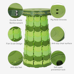 CXHSFNAL collapsible stool with shoulder strap for secure hands-free transport.