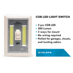 Cyclops COB LED Light Switch uses included batteries for ready-to-use illumination in closets and pantries.