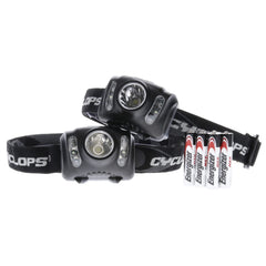 Cyclops headlamp with adjustable stretch band for comfortable all-day wear.