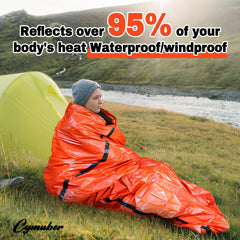 Cymuber Emergency Sleeping Bag expands to 84 by 36 inches for versatile coverage.