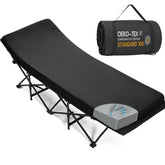 CYMULA camping cot mattress rolled for compact storage and travel convenience.