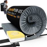CYMULA CertiPUR-US memory foam mattress rolled in bag for easy transport on camping trips.