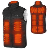 D1D9 heated vest showing 13 zones for neck, back, and abdomen providing targeted warmth