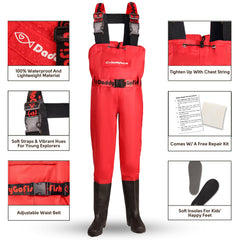 DaddyGoFish all-in-one waders offer convenient built-in boots and pocket for easy on-the-go adventures