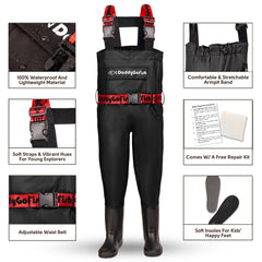 DaddyGoFish kids and adults all-in-one waders enable coordinated family outings.