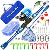 DaddyGoFish kids fishing pole rod blue 5ft easy-start beginner rod for young anglers