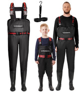 DaddyGoFish matching family waders for coordinated outdoor bonding during fishing