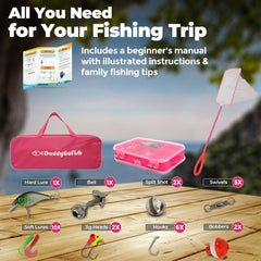 DaddyGoFish tackle box filled with lures and hooks for quick learning moments.
