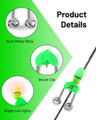 Close-up of ultra-sensitive fishing rod alarm bells with clip