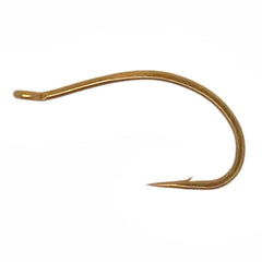 Daiichi 1150 heavy wide-gape hook close-up with bronze finish for nymphs and bead-head flies
