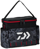 Daiwa D-VEC Jig Tote Bag front view showing organized lure storage for easy access