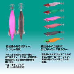 Daiwa Ika Metal Omorig emerald-egi 2.5 red-green close-up eye detail
