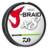Daiwa J-Braid Grand X8 chartreuse filler spool enhances bite detection and visibility.