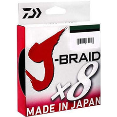 Daiwa J-BRAIDX8 made-in-japan badge signals premium craftsmanship for durable lines.