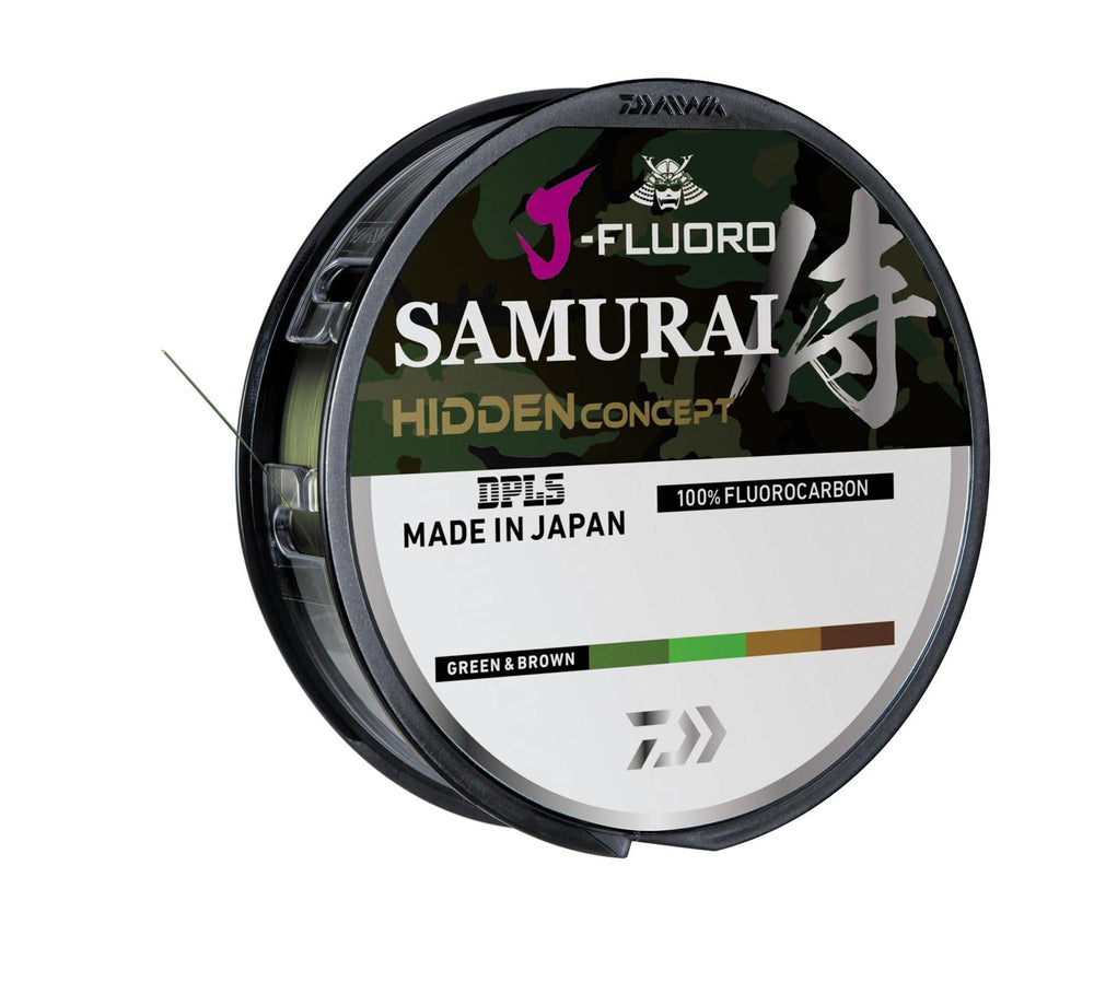 Daiwa J-Fluoro Samurai Hidden Fluorocarbon Line filler on a spool for smooth storage and ready-to-use line.