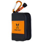 Daiwa Pressoiret S orange wallet front view showing compact lure storage