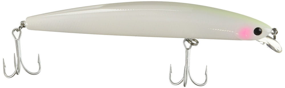 Daiwa Salt Pro Minnow Ghost White lure, head-on view, ideal for long casts and realistic action.