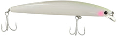 Daiwa Salt Pro Minnow Ghost White lure, head-on view, ideal for long casts and realistic action.