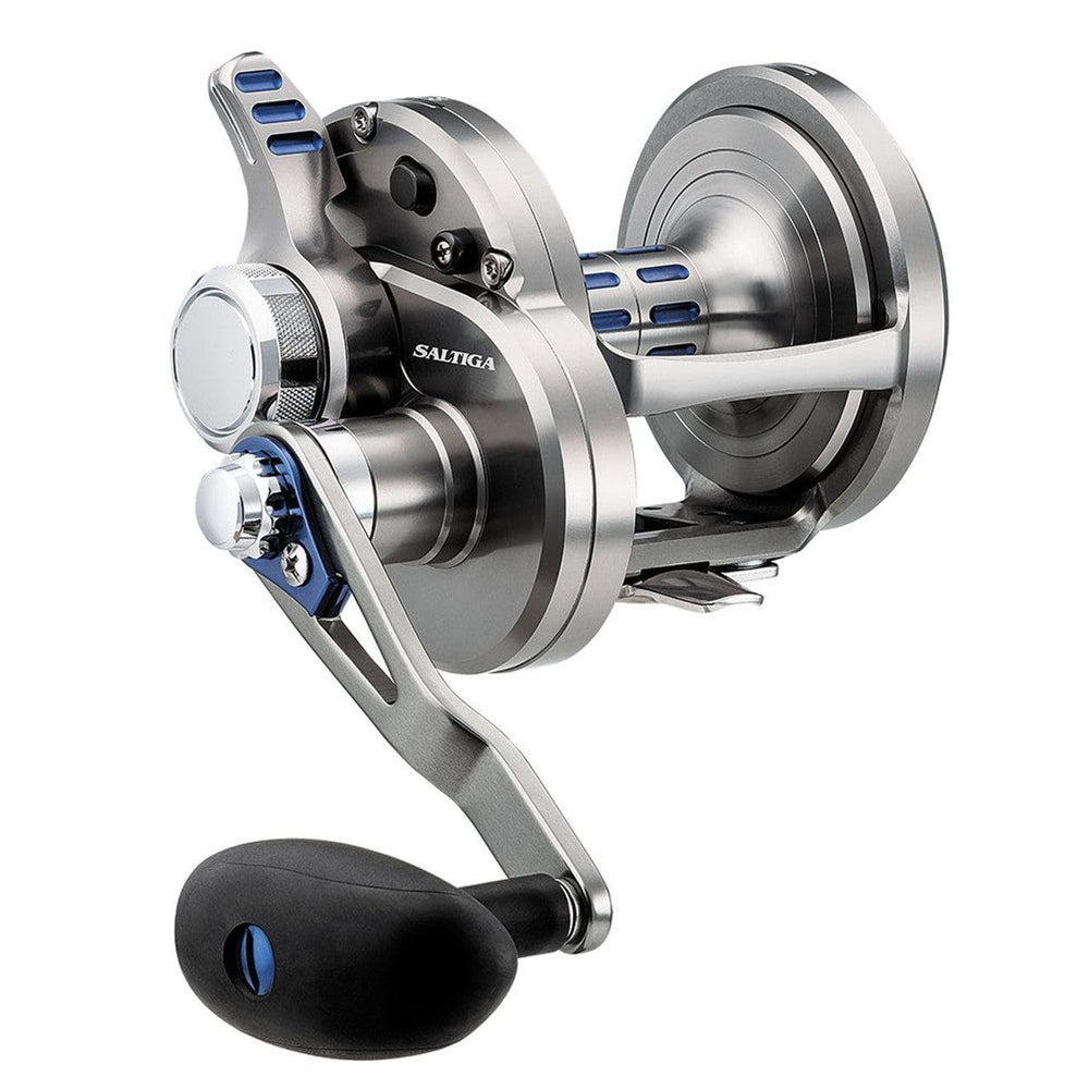 Daiwa Saltiga lever-drag 2-speed reel front view for saltwater durability.