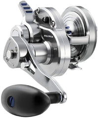 Daiwa Saltiga lever-drag single-speed reel close-up for offshore big-game fishing.