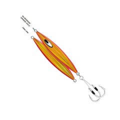 Daiwa Saltiga SLK 6oz orange-gold jig ready for slow jigging depth control.