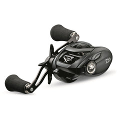Daiwa Tatula Elite baitcasting reel side profile highlighting a sleek black finish and controls.