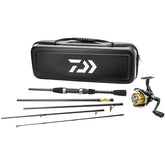 Front view of Daiwa CC20F635ML Carbon Case Travel Pre-Mounted Freshwater Spinning Combo