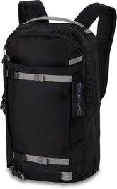 Dakine Mission Pro 18L black main view with shovel and probe gear organized for powder days