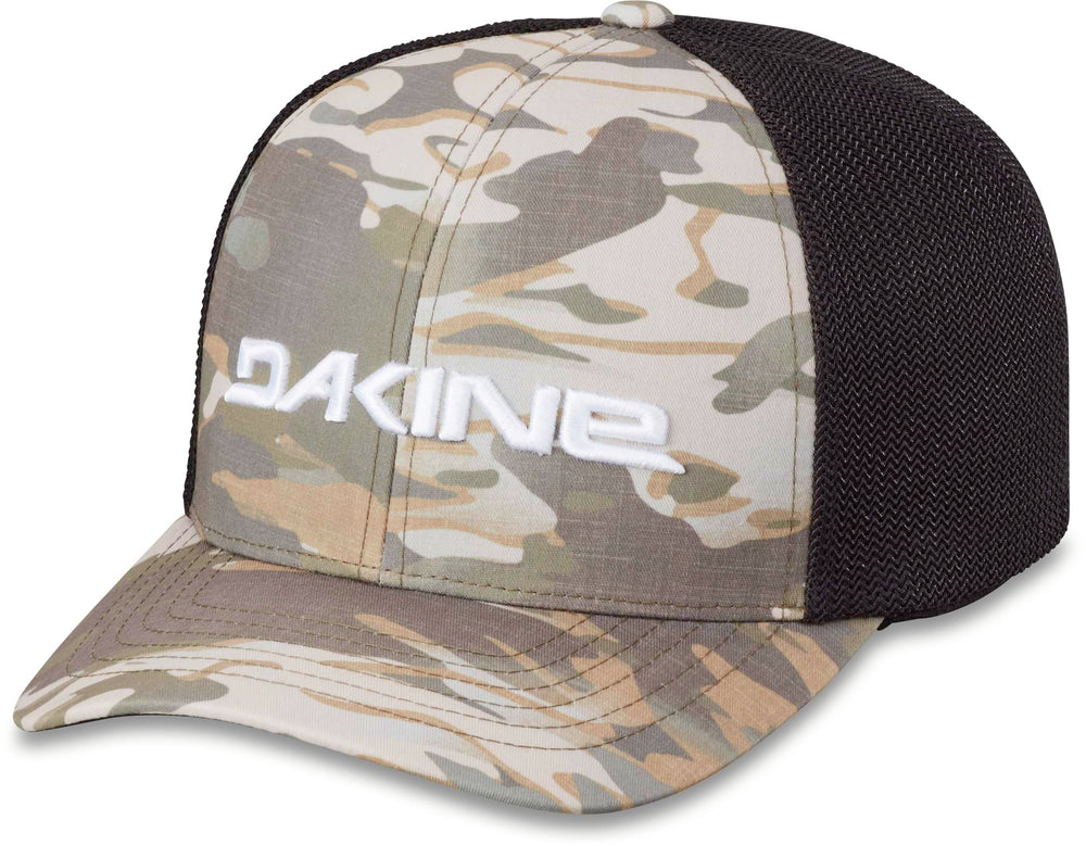 Dakine Sideline Trucker in vintage camo with Flexfit 110 for all-day comfort and adjustable fit.
