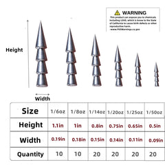 Nail sinkers displayed in six mixed sizes for versatile rigging