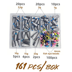 Assorted worm sinkers 20g, 14g, 10g, 7g, 5g, 3.5g with soft plastic core