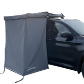 DANCHEL OUTDOOR car-side shower awning setup on a gray roof rack for quick privacy.
