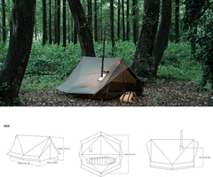 Dandelion Shell hot tent stove jack enables safe on-site cooking.
