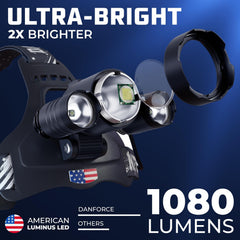 DanForce headlamp emits 1080 lumens for clear outdoor visibility