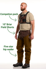 DAN'S Hunting Gear briar protection close-up on wader fabric for durability.