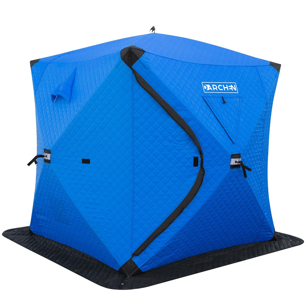 DARCHEN insulated ice fishing tent shows quick pop-up setup for fast shelter
